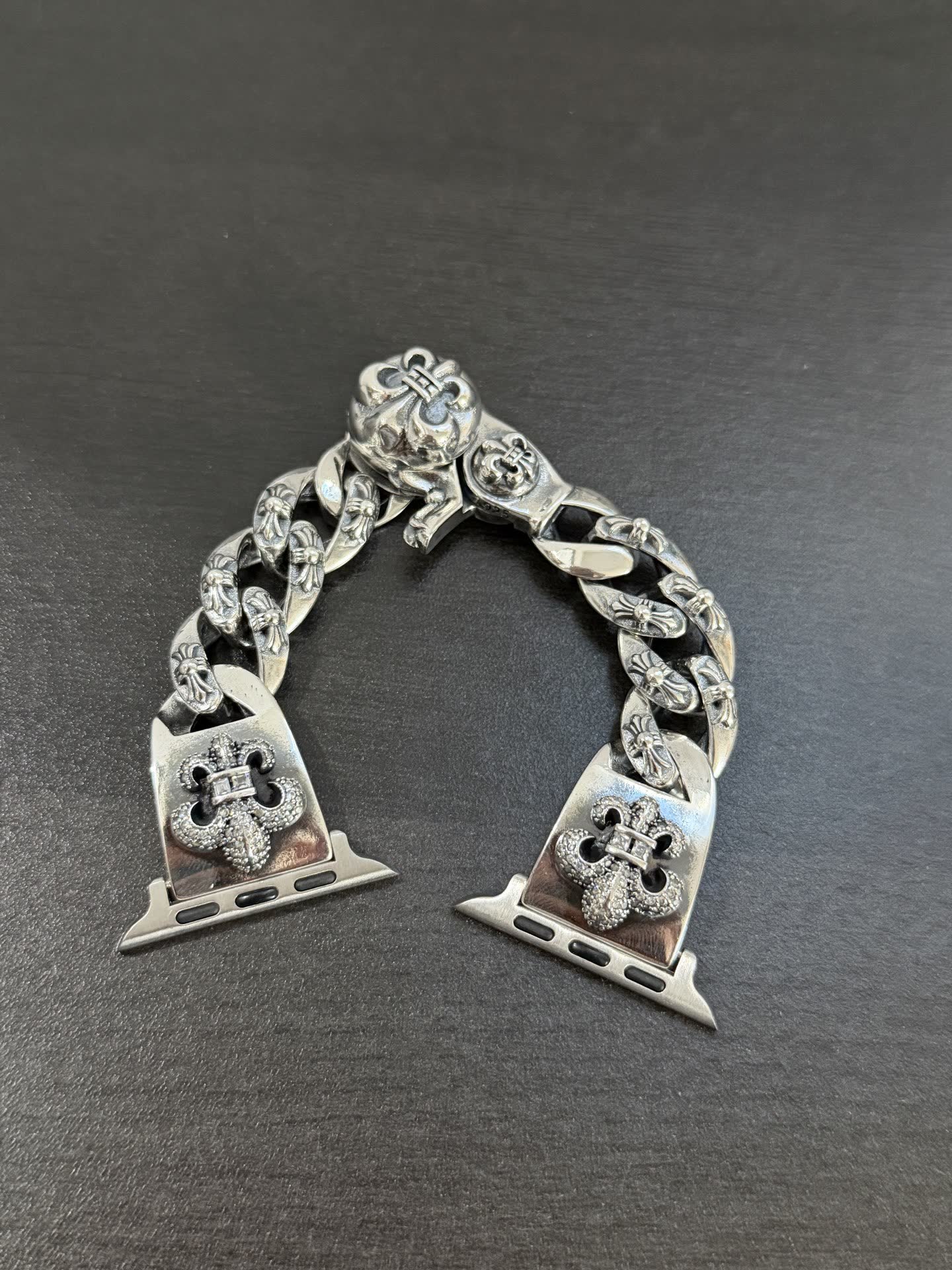 Chrome Hearts Silver Watch Band with Fleur-de-lis Design